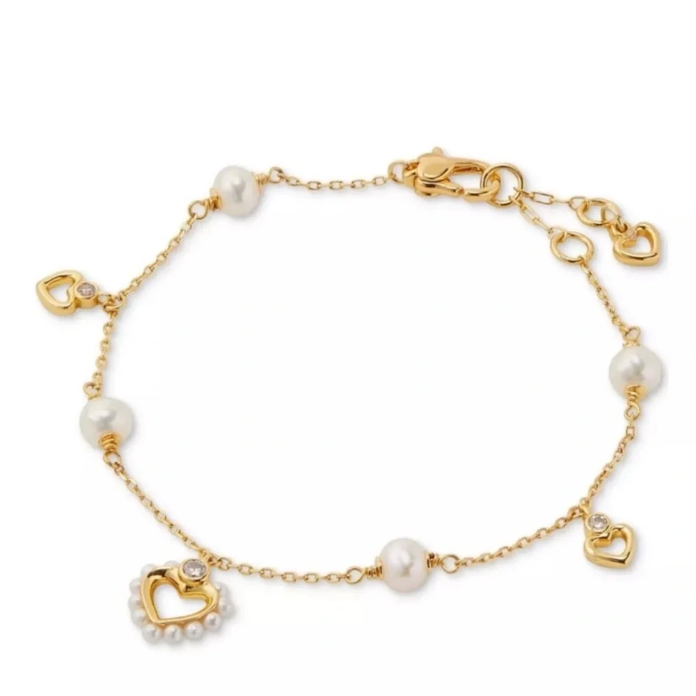 Kate Spade Gold and Pearl Heart Charm Bracelet  NWT Dust Bag Included - Picture 3 of 6